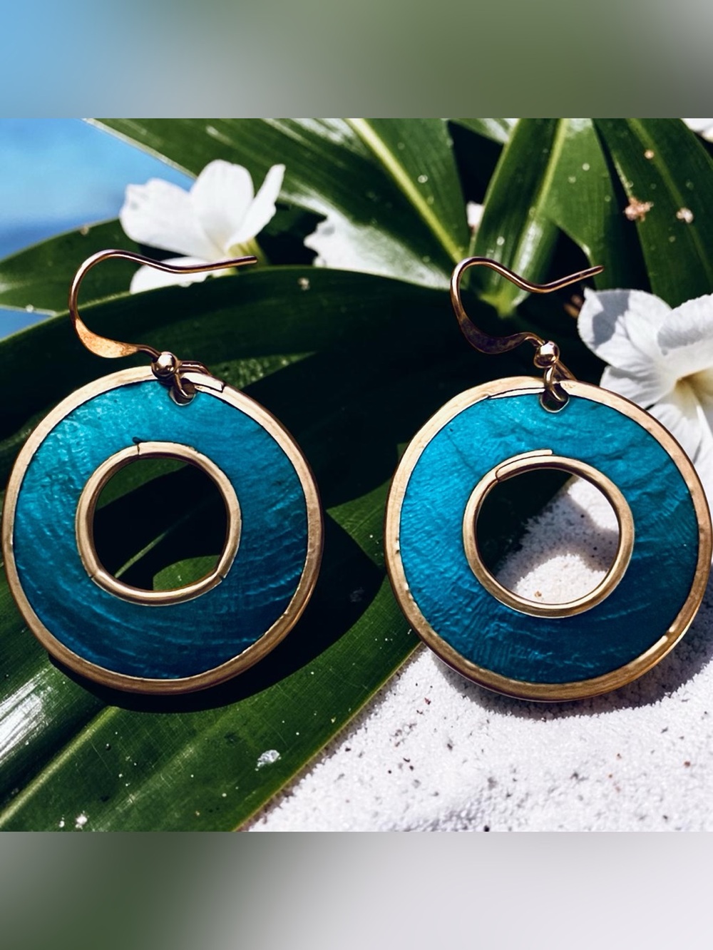 Capiz Shell Earrings by Culture Mix - Electric Blue (Small)